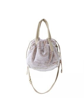 Japanese Chic Faux Fur Bucket Bag with Tan Straps